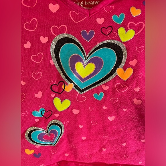 Jumping Beans Heart Print Pink Long Sleeve Hooded Shirt, Baby Girl 18months - Picture 3 of 5